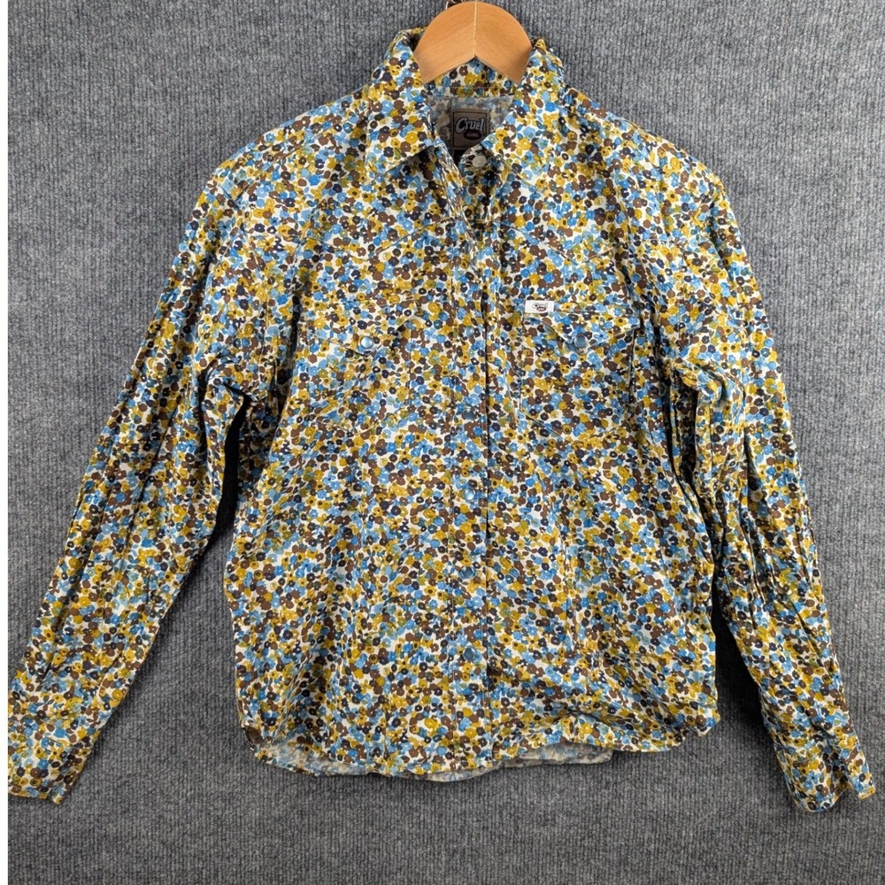 Cruel Girl S Floral Western Pearl Snap Shirt Blue Yellow Long Sleeve Cowgirl